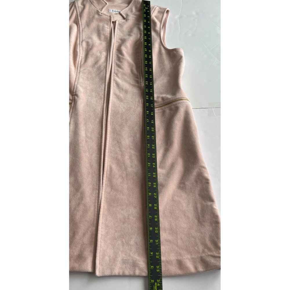 Calvin Klein Womens Faux Suede Pink Zipped Pockets Open Front Long Vest Size 8 - Picture 10 of 16